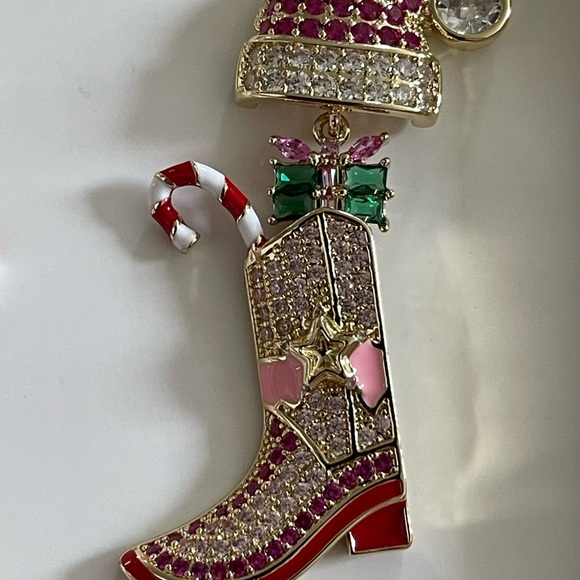 Eye Candy Los Angeles Christmas Cowboy Boot Candy Cane Dangle Earrings - Picture 2 of 3